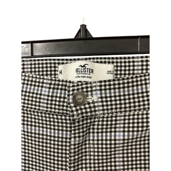 Hollister Womens Ultra High Rise Skinny Pants Plaid Black White Blue Medium - Picture 4 of 4